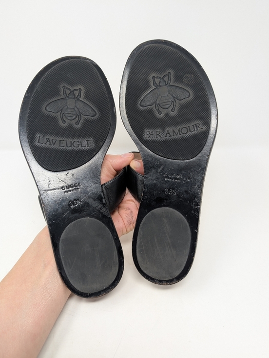 Gucci Women Gucci Black Marmont Thong Sandals Leather Size 36.5 Slides Flip Flops